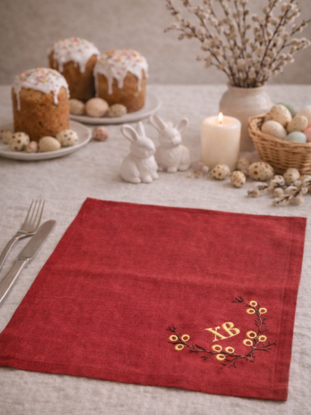 Салфетка льняная ХВ красная