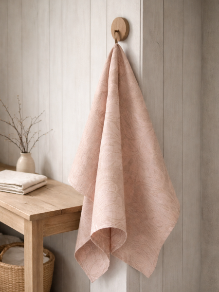 Полотенце льняное Розовые листья