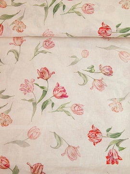 ОСТАТОК меньше метра Ткань льняная Поле тюльпанов