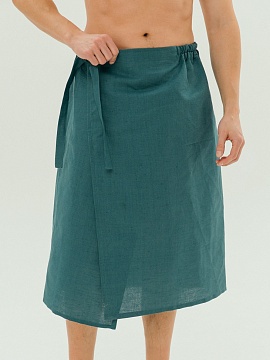 Килт льняной для бани бирюзовый