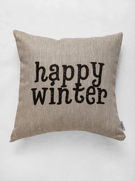 Декоративная наволочка изо льна Счастливой зимы