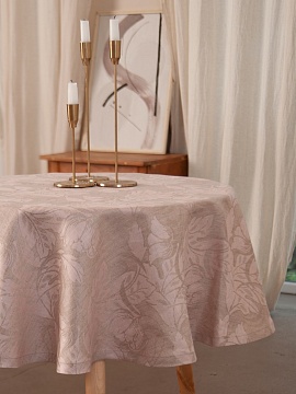 Скатерть льняная Розовые листья круглая без салфеток