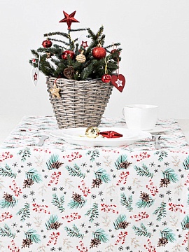 Скатерть льняная Новогодние шишки без салфеток