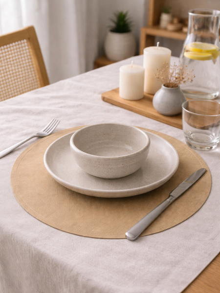 Салфетка круглая изо льна цвет бежевый