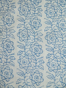 Ткань льняная Кружевные цветы голубые
