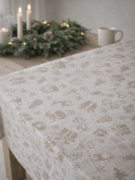 Скатерть льняная Новогодняя сказка без салфеток