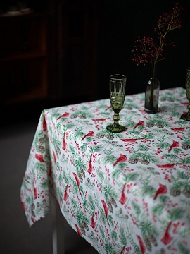Скатерть льняная Сказка зимнего леса без салфеток