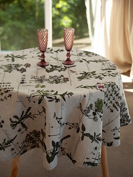 Скатерть круглая изо льна Ботаника без салфеток