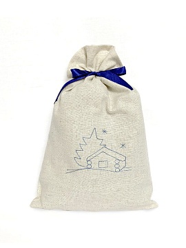 Мешочек льняной Зимняя деревня цвет серый