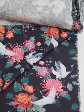 Ткань льняная Аисты