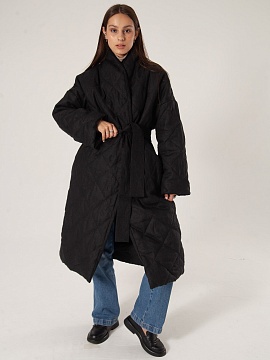 Пальто льняное стеганое Tutto black