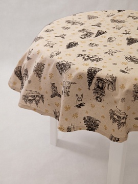 Скатерть льняная Рождественские истории круглая без салфеток