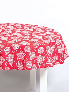 Скатерть круглая изо льна Новогодний коллаж без салфеток