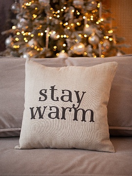 Декоративная наволочка изо льна Оставайся в тепле