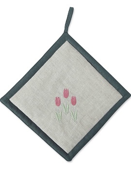 Прихватка льняная с вышивкой Тюльпаны цвет 1
