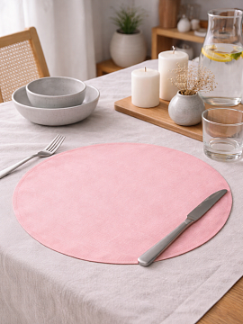 Салфетка круглая изо льна цвет розовый