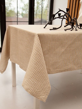 Скатерть льняная Золотая клетка без салфеток