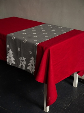 Дорожка льняная Сказка на Рождество цвет серый