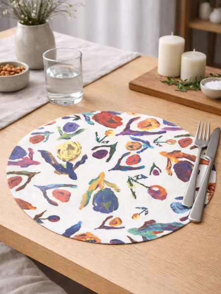 Салфетка круглая изо льна Тюльпаны