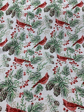 Ткань полульняная Новогодний кардинал