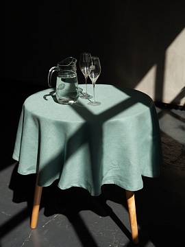 Скатерть круглая изо льна цвет бирюза без салфеток