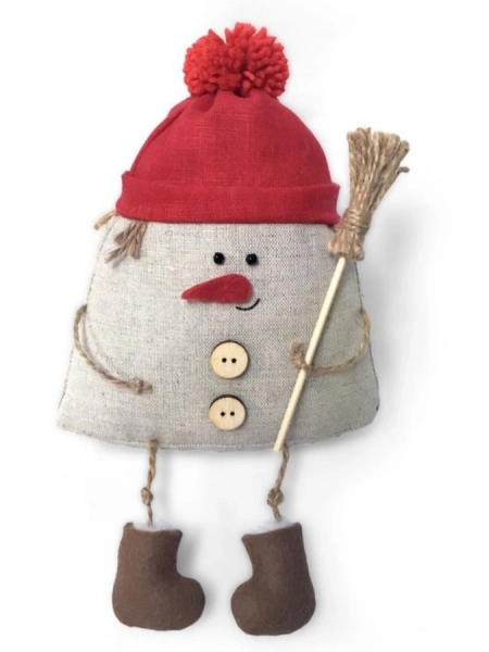 Льняной сувенир Треугольный Снеговик
