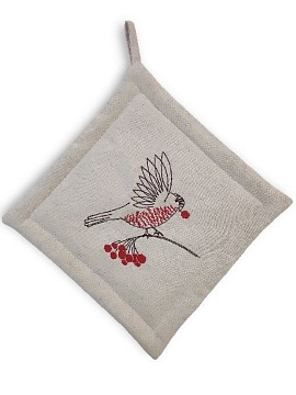 Прихватка льняная Снегирь на веточке