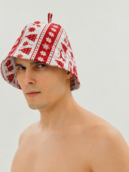 Шапка льняная для бани Олени