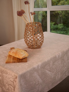 Скатерть льняная Розовые листья без салфеток