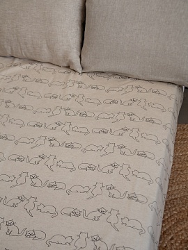 Льняная простыня Коты