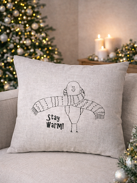 Декоративная наволочка изо льна Птица в шарфе