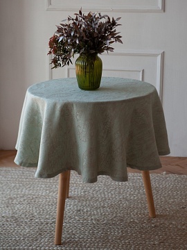 Скатерть льняная Огуречный принт круглая без салфеток