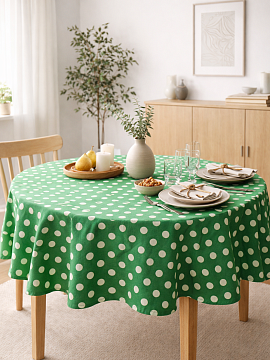 Скатерть круглая изо льна Горошек-3 без салфеток