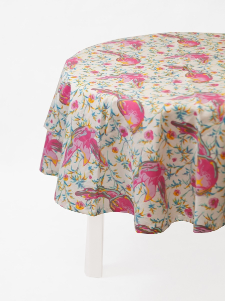 Скатерть льняная Птички круглая без салфеток