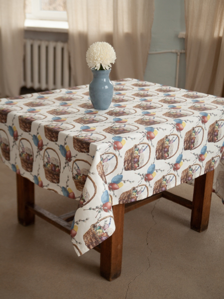 Скатерть льняная Пасхальные куличи без салфеток