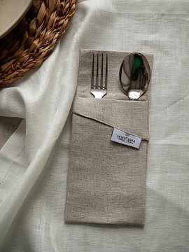 Конверт льняной для столовых приборов цвет серый