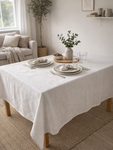 Скатерть прямоугольная полульняная Сияние цвет белый без салфеток