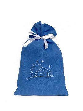 Мешочек льняной Зимняя деревня цвет синий