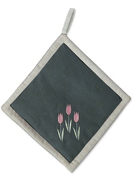 Прихватка льняная с вышивкой Тюльпаны цвет 2
