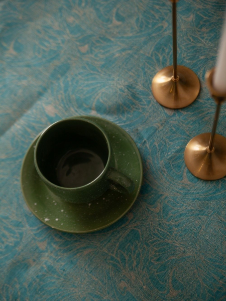 Скатерть льняная круглая Узорная без салфеток