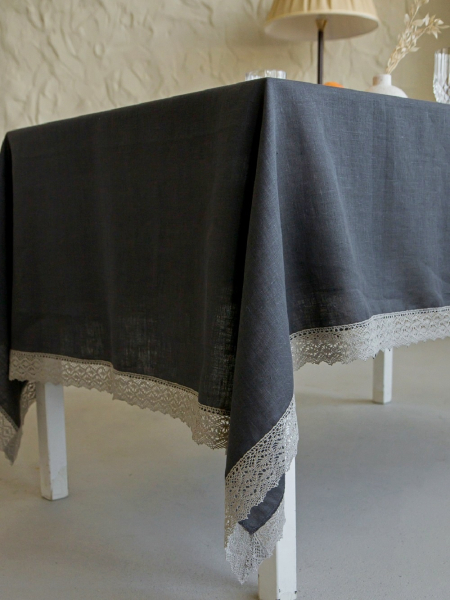 Скатерть с кружевом прямоугольная Lace edition graphite