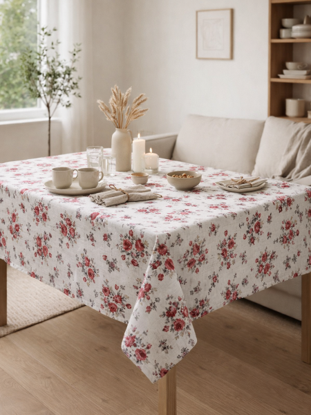 Скатерть льняная Розы без салфеток