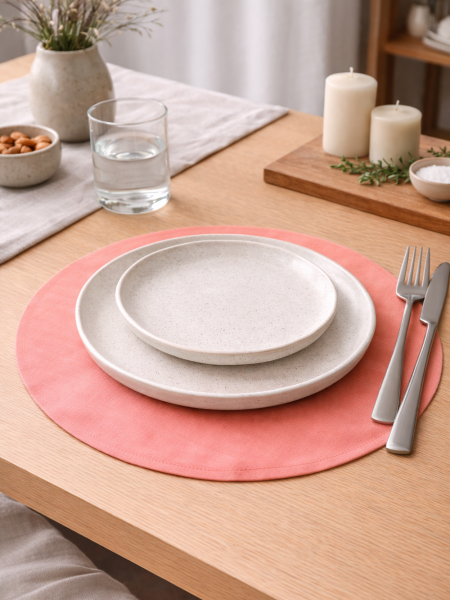 Салфетка круглая изо льна цвет коралл