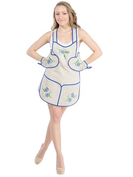 Фартук льняной с вышивкой Василёк