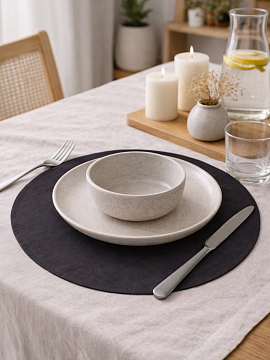 Салфетка круглая изо льна цвет графит