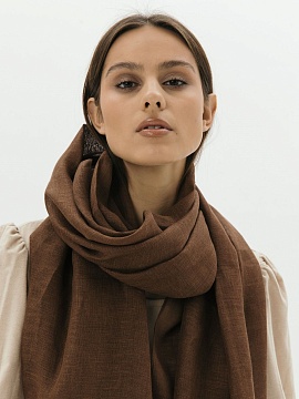 Льняной палантин цвет кофейный