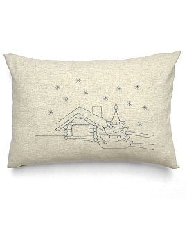 Декоративная наволочка изо льна Зимняя деревня цвет серый