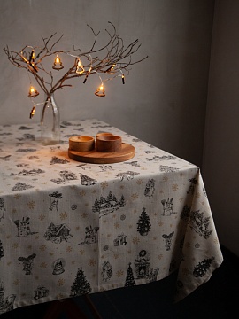 Скатерть льняная Рождественские истории рисунок 2 без салфеток