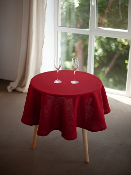 Скатерть круглая изо льна бордо без салфеток