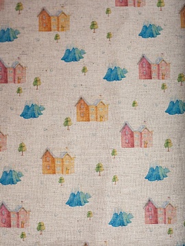 Ткань льняная Домики в горах